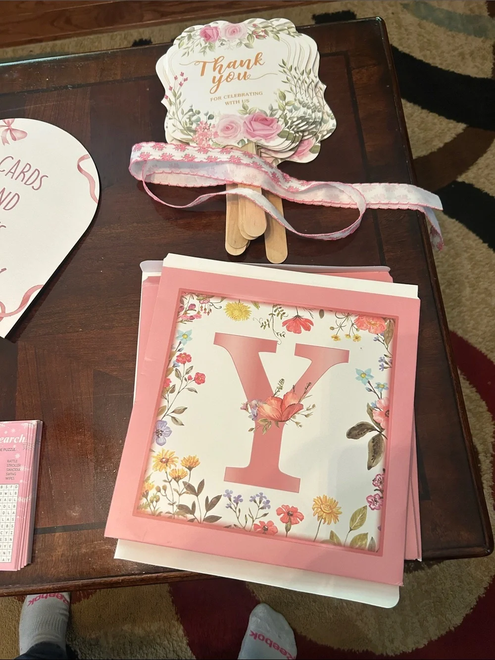 Pink Floral Baby Shower Game and Decor Set